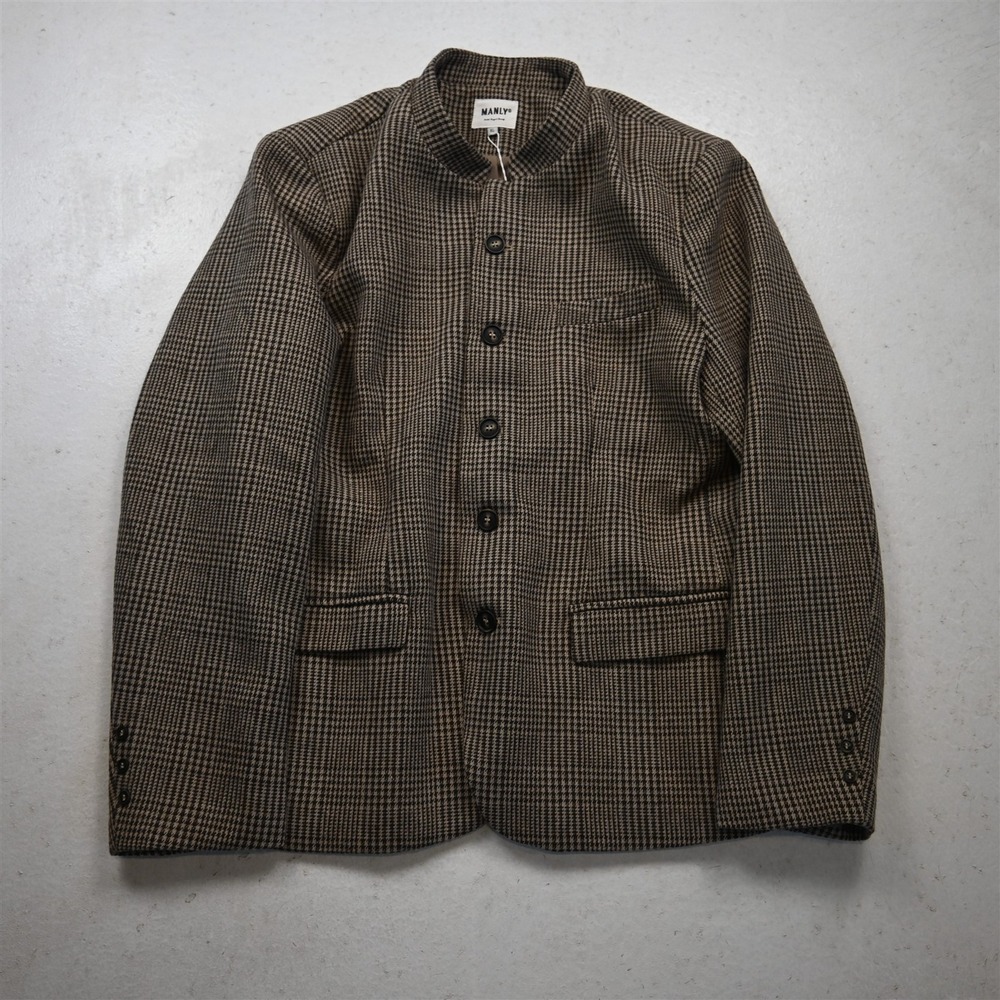 NEW Manly XLR Brown Houndstooth Mock Neck Mens Blazer Suit Jacket Sport Coat